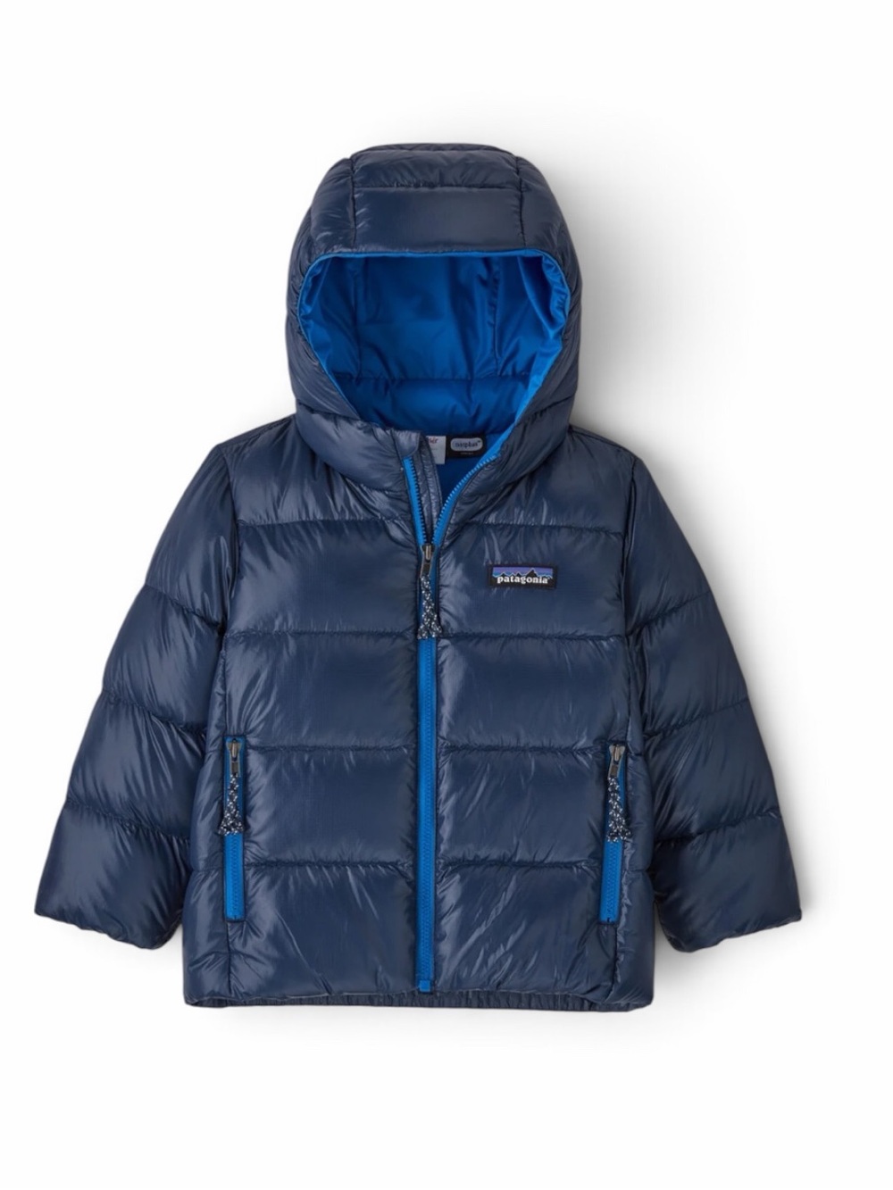Patagonia Baby Hi-Loft Down Sweater Hooded PufferJacket Navy blue 6-12 m NWOT